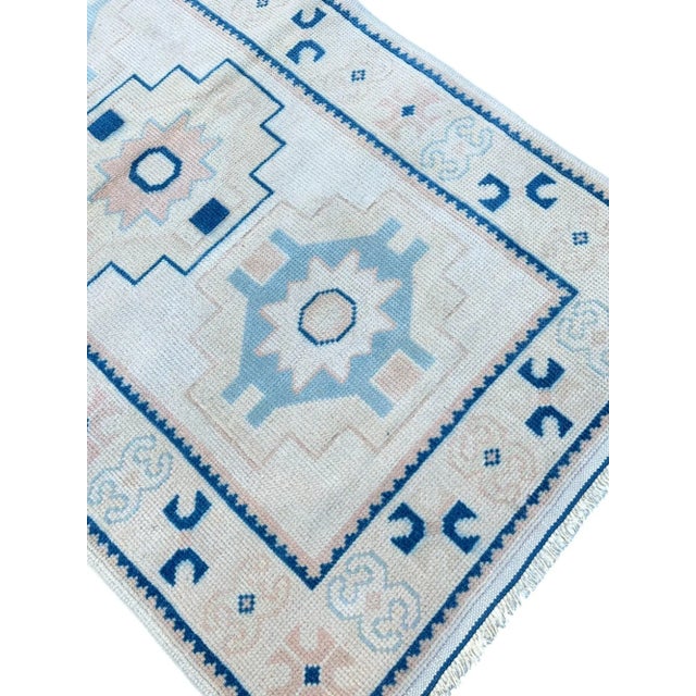 Textile Vintage Turkish Handknotted Blue Wool Rug For Sale - Image 7 of 11