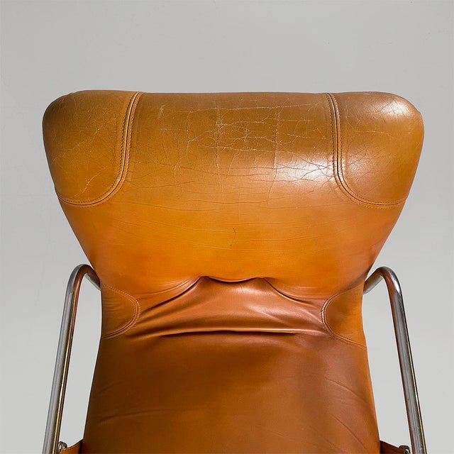 Italian Modern Brown Leather and Metal Chairs from Guido Faleschini, 1970s, Set of 4 For Sale - Image 9 of 18