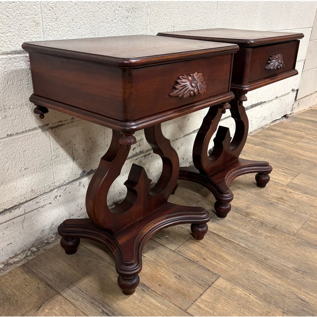 Vintage Lyre Base Nightstands Side Tables End Tables - Pair For Sale - Image 9 of 17