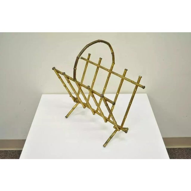 Mid 20th Century Vtg Italian Hollywood Regency Gold Gilt Faux Bamboo Tole Magazine Rack Holder For Sale - Image 4 of 12
