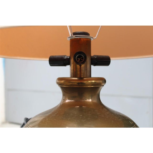 1970s Circular Brass Table Lamp with Fabric Dome, 1970 For Sale - Image 5 of 9