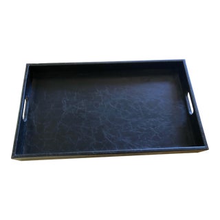 Scully & Scully Italian Black Leather Tray With Handles For Sale