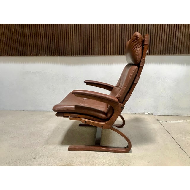 Textile Scandinavian Leather Lounge Chair by Elsa & Nordahl Solheim for Rybo Rykken, 1960s For Sale - Image 7 of 17