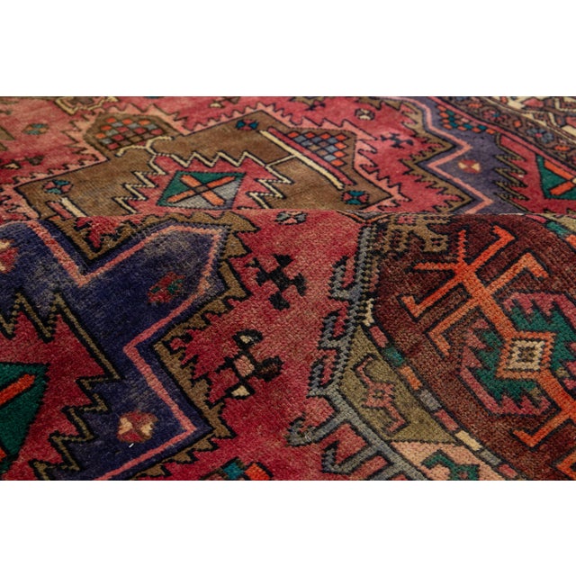 Long Wool Runner Heriz in Red With Tribal Motif For Sale - Image 9 of 9