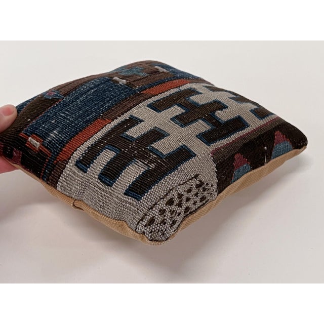 Textile Vintage Turkish Kilim Accent Pillow | Handwoven Wool Decorative Cushion | 7 in X 8 In For Sale - Image 7 of 11