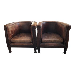 Modern Brown Leather Chairs - a Pair For Sale