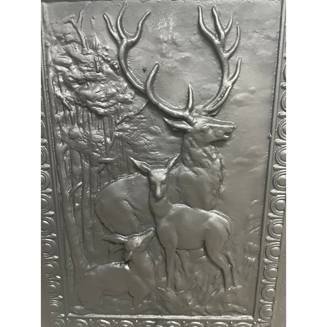 Late 18th Century 24" W X 30"h Decorative Buck, Doe & Fawn Cast Iron Fireplace Surround and Insert For Sale - Image 4 of 8