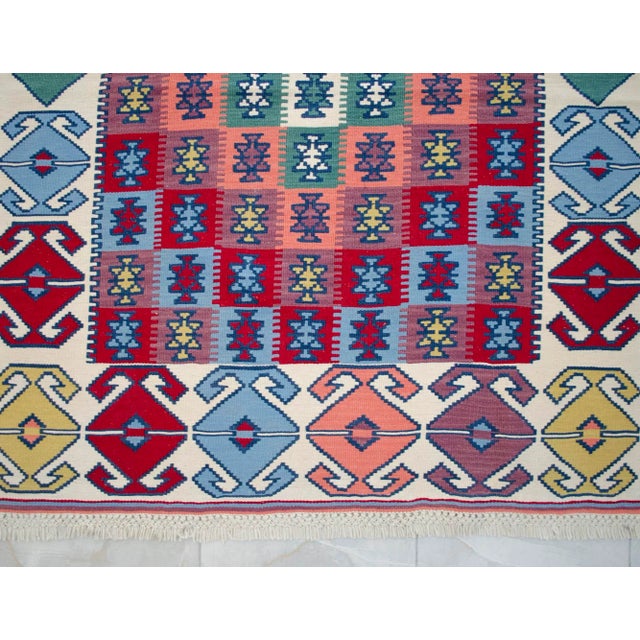 1980s Vintage Turkish Rug Hand Woven Colorful Area Rug Oushak Kilim - 4'4" X 5'2" For Sale - Image 6 of 8