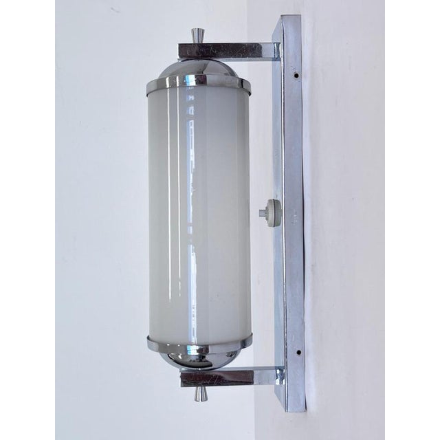 Glass Large Bauhaus Chrome and Milk Glass Wall Light, Former Czechoslovakia, 1930s For Sale - Image 7 of 9