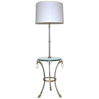 French Maison Jansen Style Brushed Steel and Brass Lamp Side Table For Sale