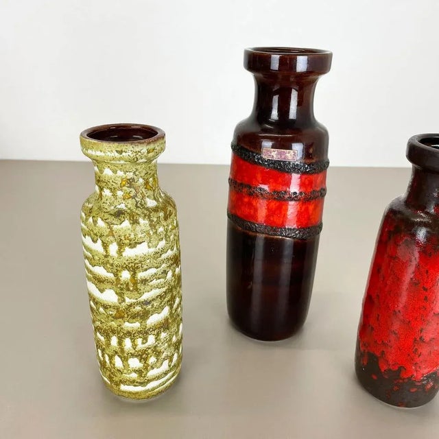 Vintage German Pottery Fat Lava Vases from Scheurich, 1970s, Set of 3 For Sale - Image 4 of 18