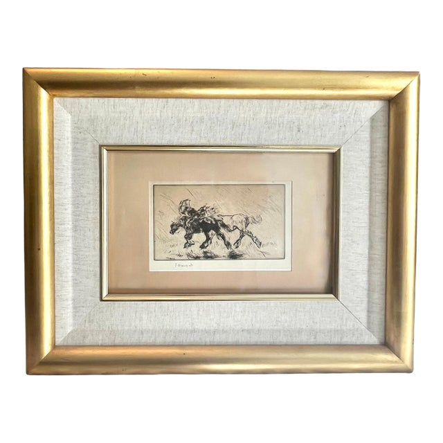 Edmund Blampied Pen Drawing of a Horse Matted & Framed in Gilt Frame For Sale