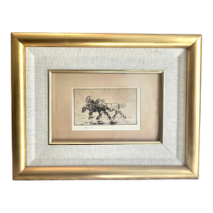 Edmund Blampied Pen Drawing of a Horse Matted & Framed in Gilt Frame