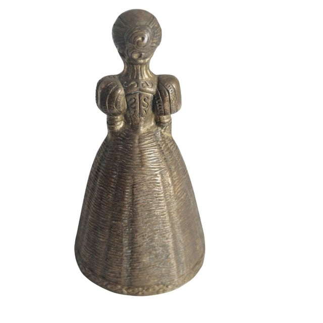 Late 19th Century Antique Bronze Brass Maiden Victorian Lady Bell England Figural Tea Bell For Sale - Image 5 of 9