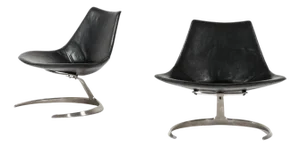 Set of Scimitar Easy Chairs in Steel and Leather by Preben Fabricius & Jørgen Kastholm, 1962