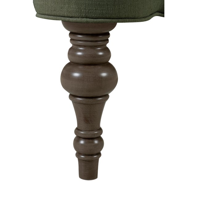 Mirasol Scalloped Ottoman, Moss Linen For Sale - Image 4 of 6