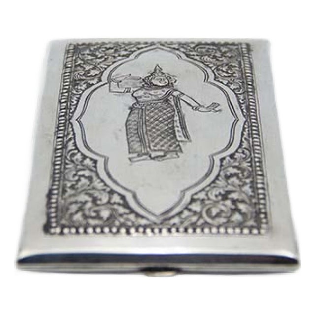 Silver Cigarette Case with Hindu Goddess in Relief For Sale