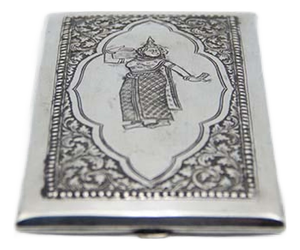 Silver Cigarette Case with Hindu Goddess in Relief