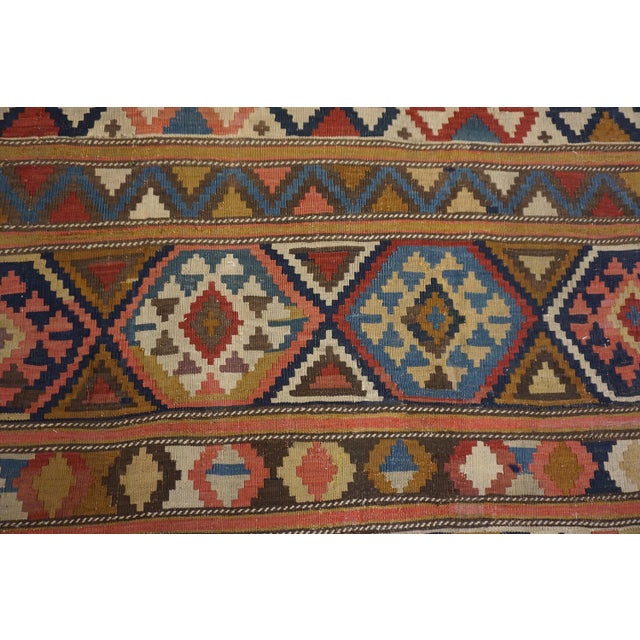 1920s Multicolor Geometric Kilim Antique Caucasian Flat-Weave Carpet 6'3" X 10' Wool Rug For Sale - Image 14 of 17