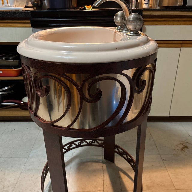 Metal Vintage Bathroom Vanity Sink For Sale - Image 7 of 7