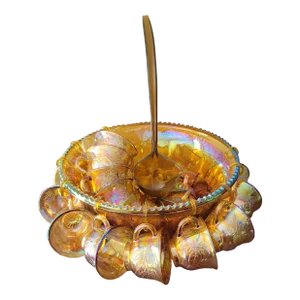 Vintage Carnival Glass Punch Bowl & Cup Set- 34 Pieces