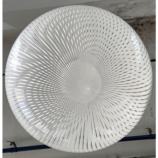 Mid-Century Modern Vintage Brass Pendant with Murano Tessuto Glass Sphere from Venini, 1970s For Sale - Image 3 of 16