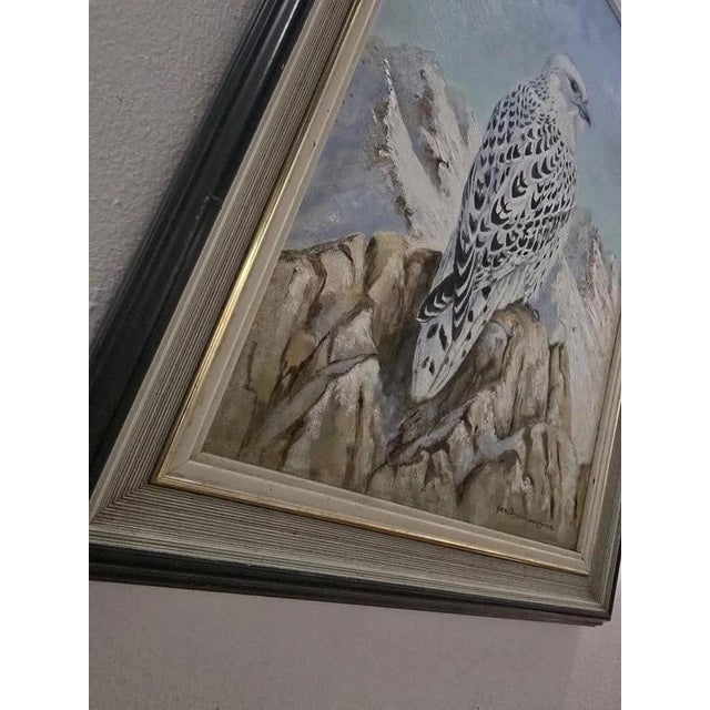 Snowy Falcon Wildlife, 1993, Oil on Canvas, Framed For Sale - Image 6 of 8