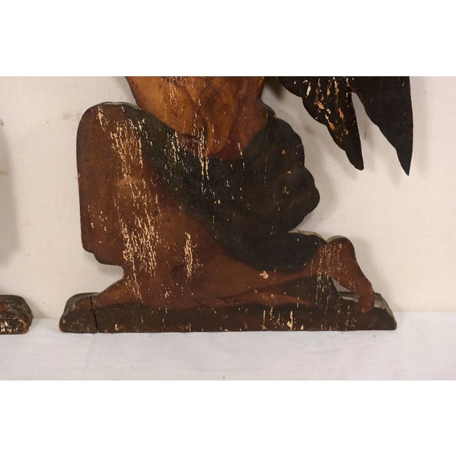 Brown 19th Century Italian Painted Wood Angel Plaques - a Pair For Sale - Image 8 of 11
