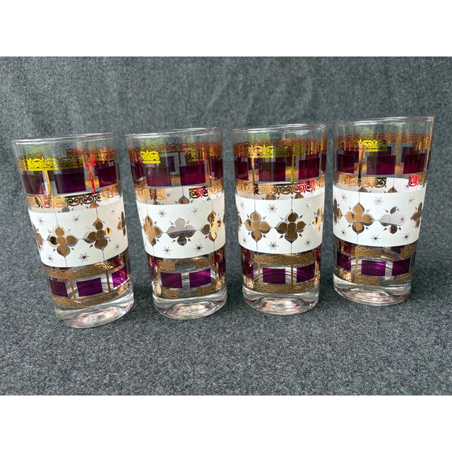 Vintage Mid-Century Modern Culver LTD 22k Starburst Highball Glasses Set of 4 For Sale - Image 10 of 12