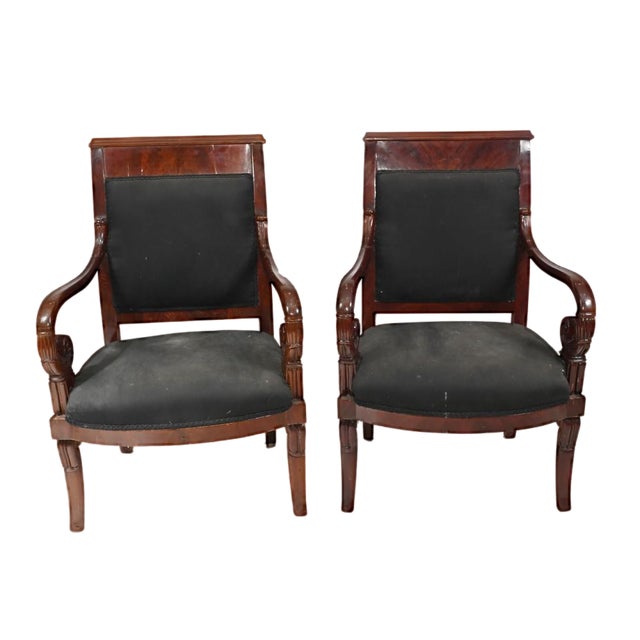 French Charles X Mahogany Armchairs, Set of 2 For Sale