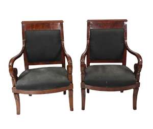French Charles X Mahogany Armchairs, Set of 2