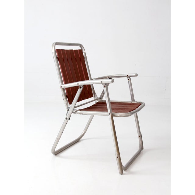 Vintage Mid-Century Aluminum and Wood Folding Lawn Chair For Sale - Image 14 of 15