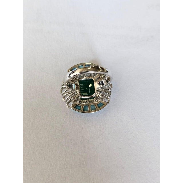 Set in 18k Gold, Zambian Emerald, Turquoise & Rose Cut Diamonds Cocktail Ring, Size 6.5 For Sale - Image 6 of 11