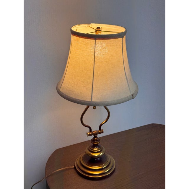 Traditional Lyre Form Brass Tone Table Lamp, Vintage For Sale - Image 3 of 12
