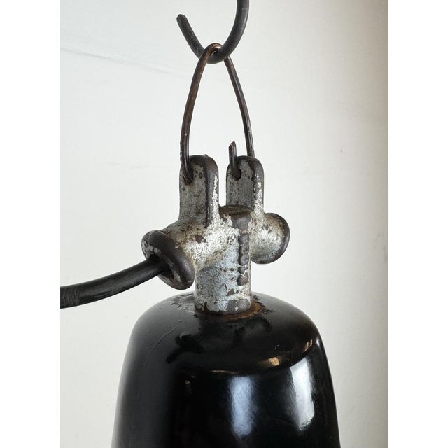 Metal Industrial Black Enamel Factory Lamp with Cast Iron Top, 1950s For Sale - Image 7 of 16