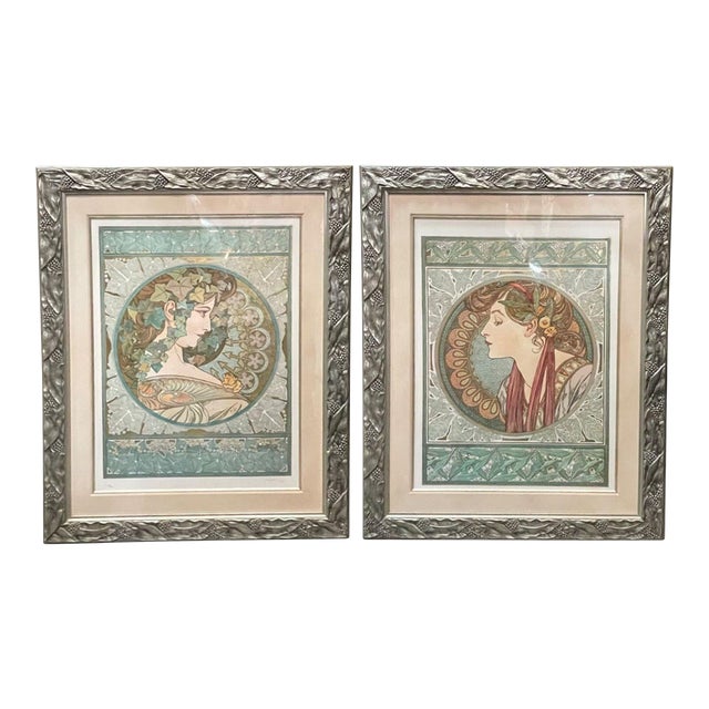 Set of Two 1990s Mucha Foundation Art Nouveau Prints "Ivy" and "Laurel" Ap 20/50. For Sale