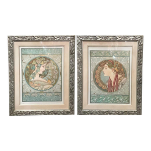 Set of Two 1990s Mucha Foundation Art Nouveau Prints "Ivy" and "Laurel" Ap 20/50.