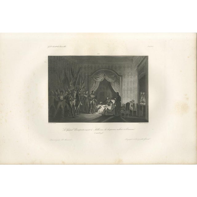 Napoleon Receiving the Captured Flags at Milan – French Empire History Engraving c.1840 : This refined 19th-century French...