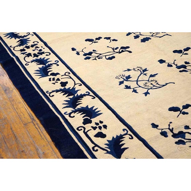 1890s White Ivory Foliate Antique Chinese Peking Rug 9' 2" X 11' 6" Handknotted Wool Carpet For Sale - Image 4 of 6