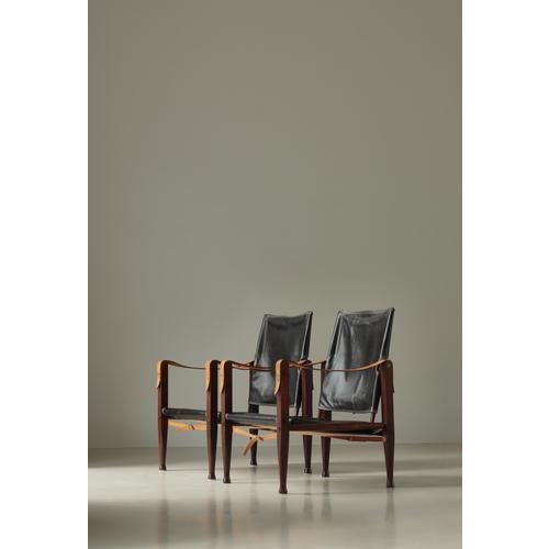 1950s Safari Lounge Chairs in Black Leather and Ash attributed to Kaare Klint for Rud. Rasmussen, 1950s, Set of 2 For Sale - Image 5 of 18