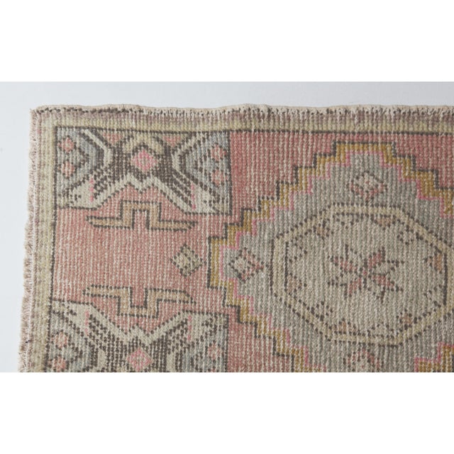 Late 20th Century Vintage Wool Rug – Faded Pastel Medallion Tribal Rug -1' 9'' X 3' 1'' For Sale - Image 5 of 7