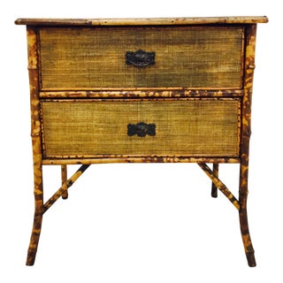Antique Scorched Bamboo & Grasscloth Dresser Chest For Sale