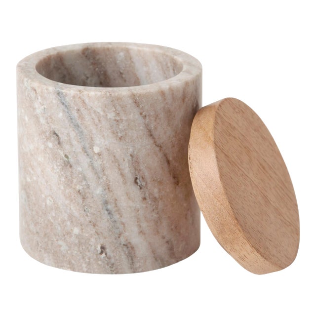 San Marino Cotton Jar, Beige Marble & Wood For Sale