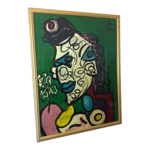 1960s Early Peter Keil Abstract Cubist Palma Painting on Board ~ Framed