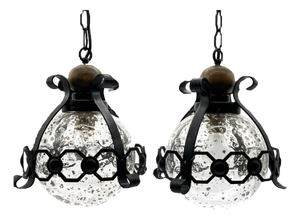 Mid-Century Murano Cage Lamps in Bullicante Glass with 24k Gold Dust and Wrought Iron from Seguso, 1960s, Set of 2