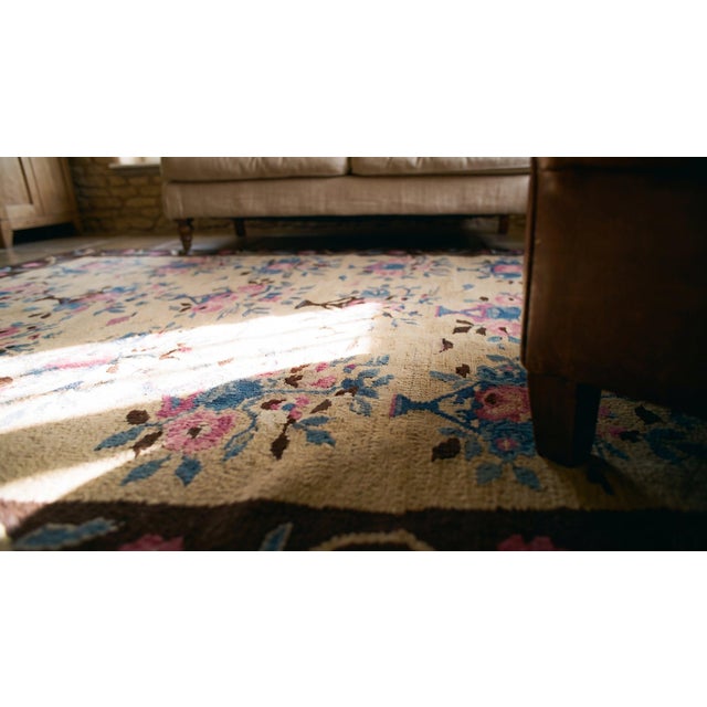 1890s Ivory Floral Antique European Besserabian Rug 4'7"x 6'7" Knotted Wool Carpet For Sale - Image 9 of 9