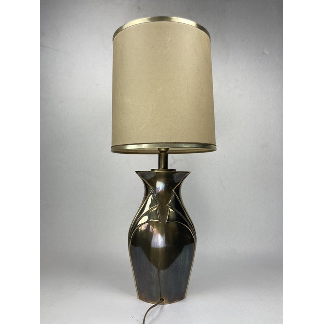 Brown Dutch Art Nouveau Revival Hollywood Regency Brass Table Lamp, 1970s For Sale - Image 8 of 11