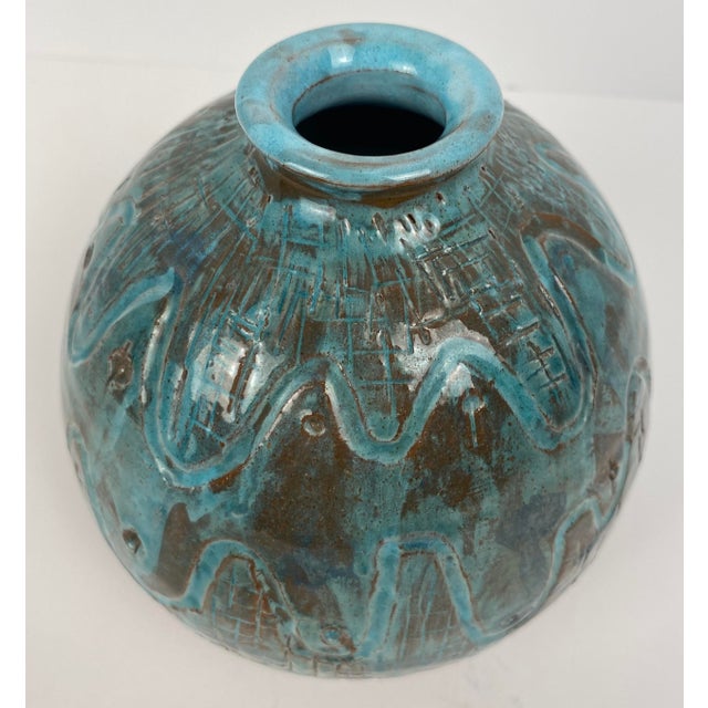 Mid 20th Century Round Mid-Century Ceramic Vase, Studio Pottery Vase Signed For Sale - Image 5 of 6