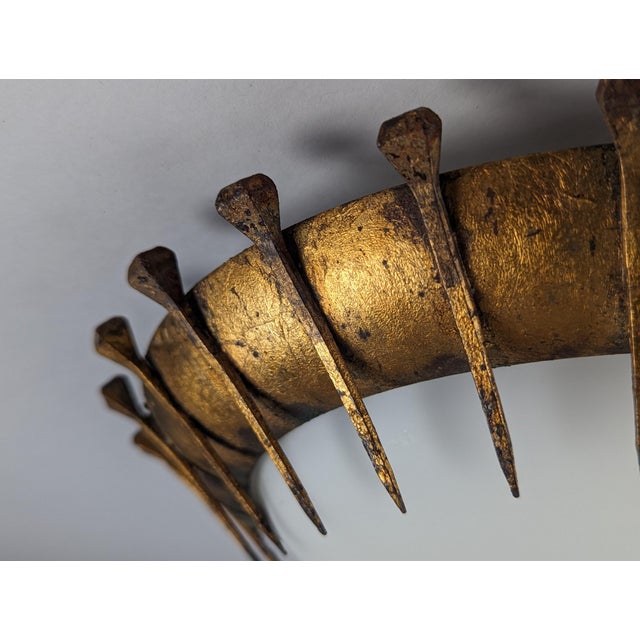 1950s Forged Nails Sun Lamp in Gold Leaf and Milk Glass, France, 1950s For Sale - Image 5 of 9