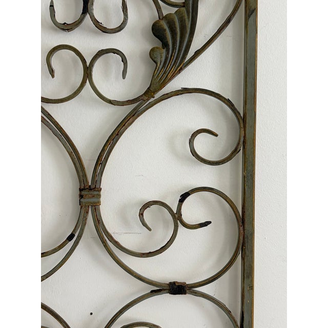 1960s Vintage 36" Wrought Iron Scroll Wall Panel With Cast Leaf Accents For Sale - Image 5 of 17